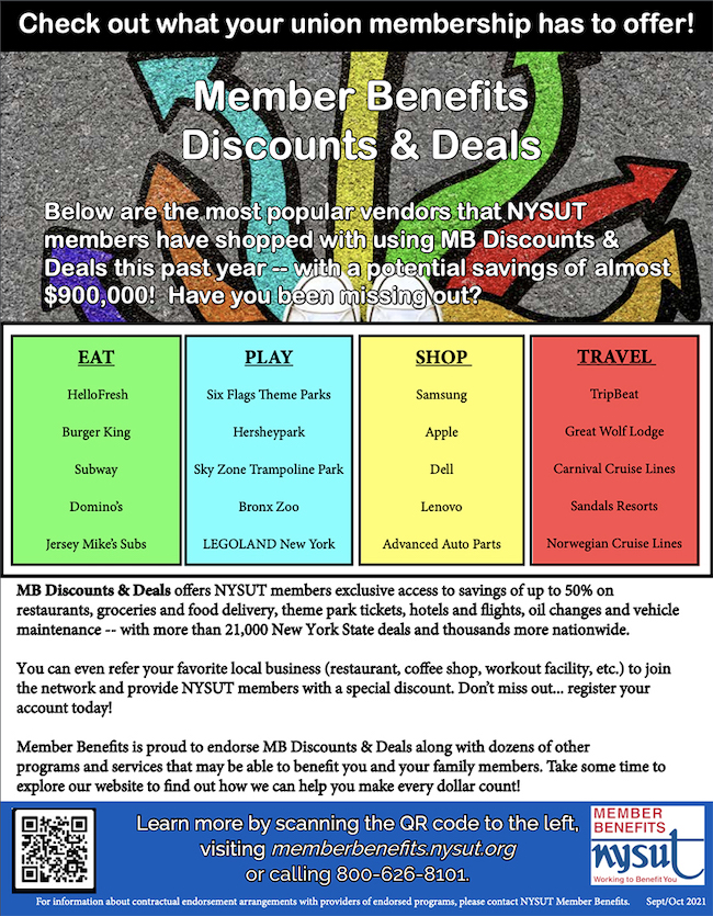Member Benefits Discounts and Deals ad shows most popular items used by members
