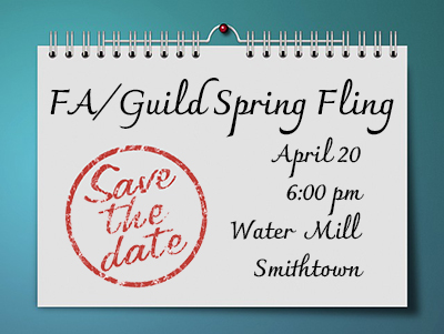 Save the date notecard for FA/Guild party on April 20, 6 pm