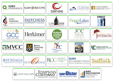 screenshot showing the logos of all 30 SUNY community colleges
